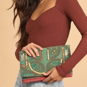 Lulus Bead the Best Green Velvet Beaded Clutch